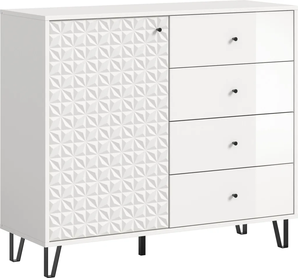 Petit Buffet Prisma : Gagnez de la place avec 4 tiroirs et porte blanche