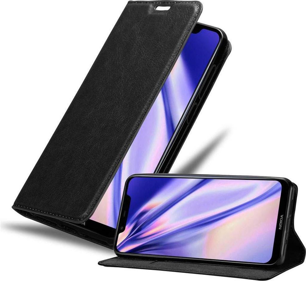 Cadorabo Hülle für Nokia 7.1 PLUS / X7 Schutz Hülle in Schwarz Handyhülle Etui Case Cover Magnetverschluss