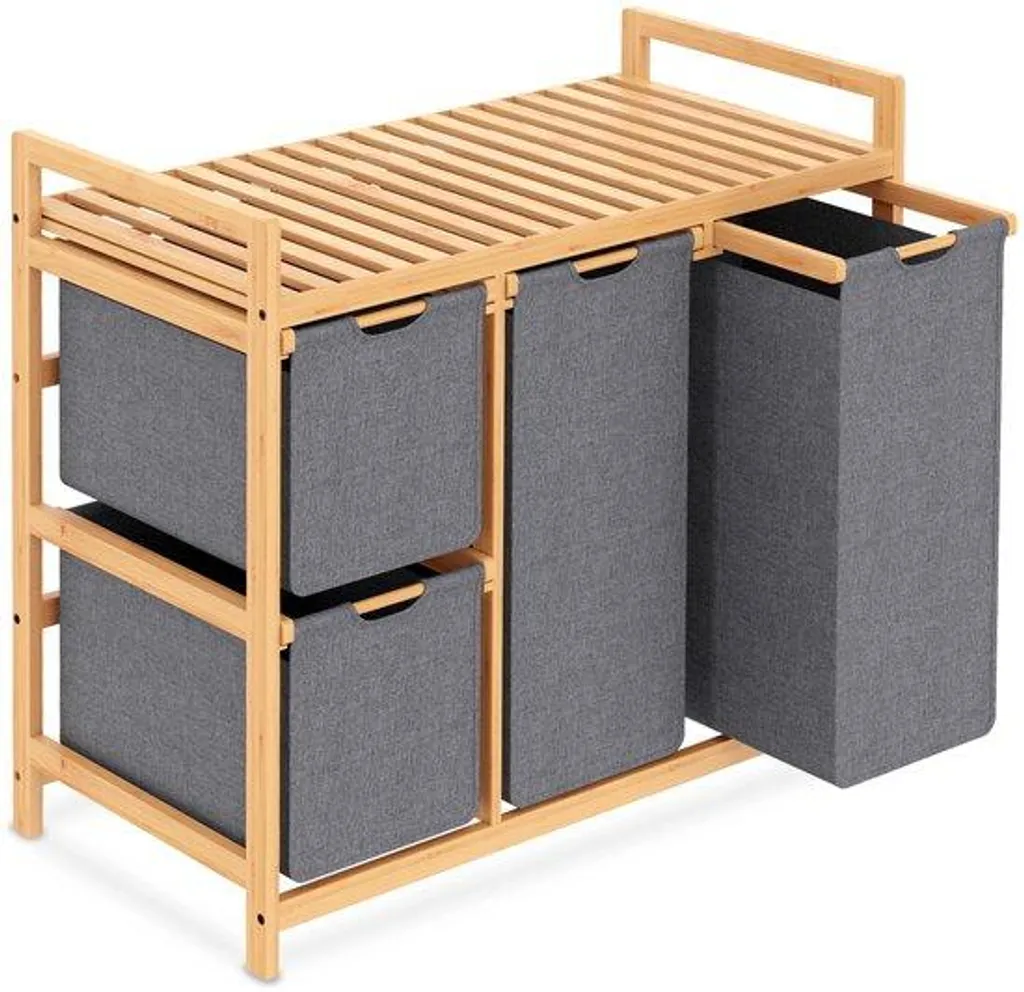 Trieur de linge 150L pour famille, chariot 3 compartiments gris mobile