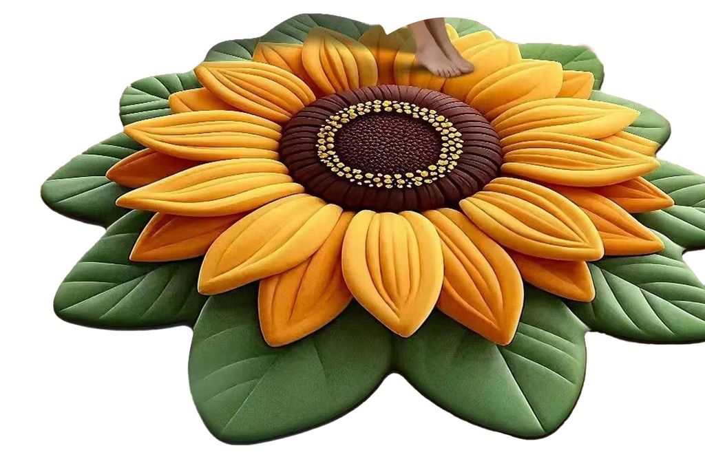 Große Fußmatte mit rutschfester Unterseite, flauschiger Teppich mit 3D-Sonnenblumenmuster, ideal für Wohnzimmer, Badezimmer und Küche.