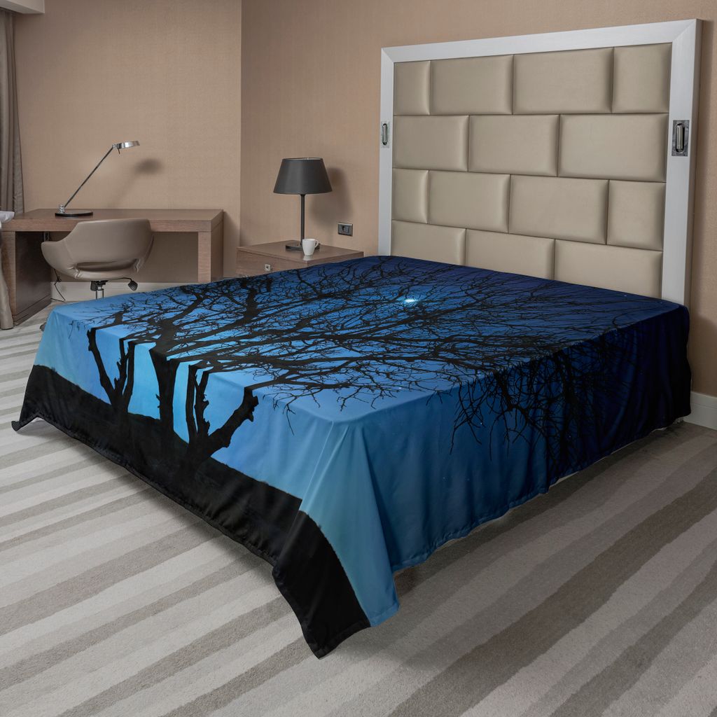 ABAKUHAUS Navy blau Bettlaken, Baum Unter Klarem Himmel Mit Mond Stern Galaxie Natur Landschafts Kunstdruck, weiches bequemes oberes Bettlaken für...
