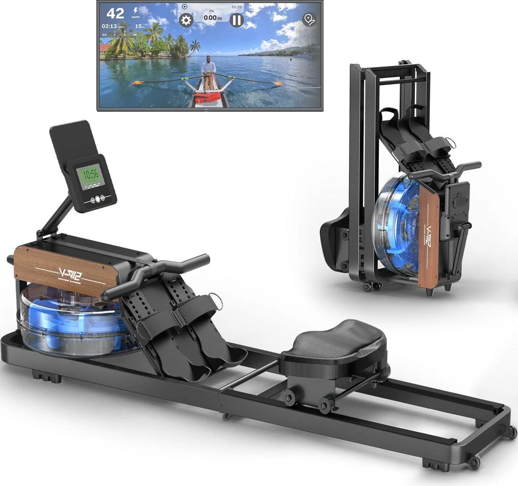 Rudergerät mit Wasserwiderstand - V-W2 - Bluetooth-Monitor - Klappbar - Verstellbarer Widerstand - Tablet-Halterung - Schwarz