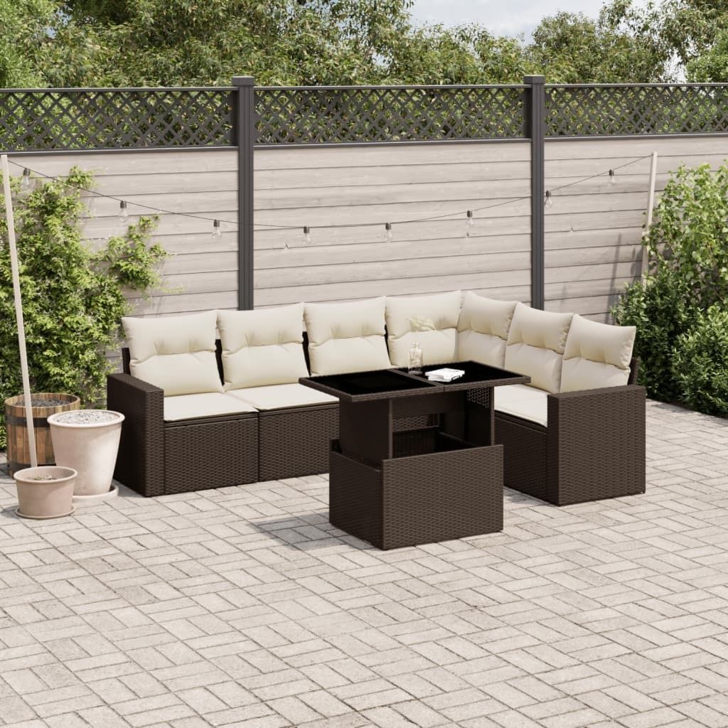 Maison Exclusive - 7-tlg. Garten-Sofagarnitur mit Kissen Braun Poly Rattan