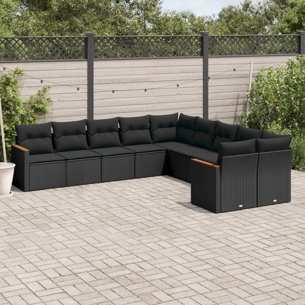 Design 10-tlg. Garten-Sofagarnitur mit Kissen Schwarz Poly Rattan, Gartenmöbel-Sets 2024 Neu