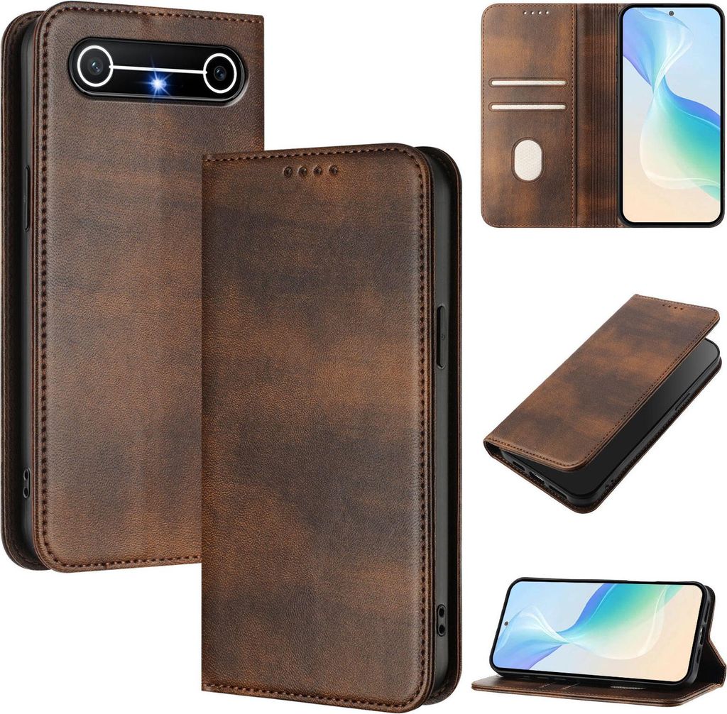 Handyhülle für Tecno Pova Slim, Vintage Leder RFID Schutz Kartenfach Standfunktion Magnetische Klapphülle Braun