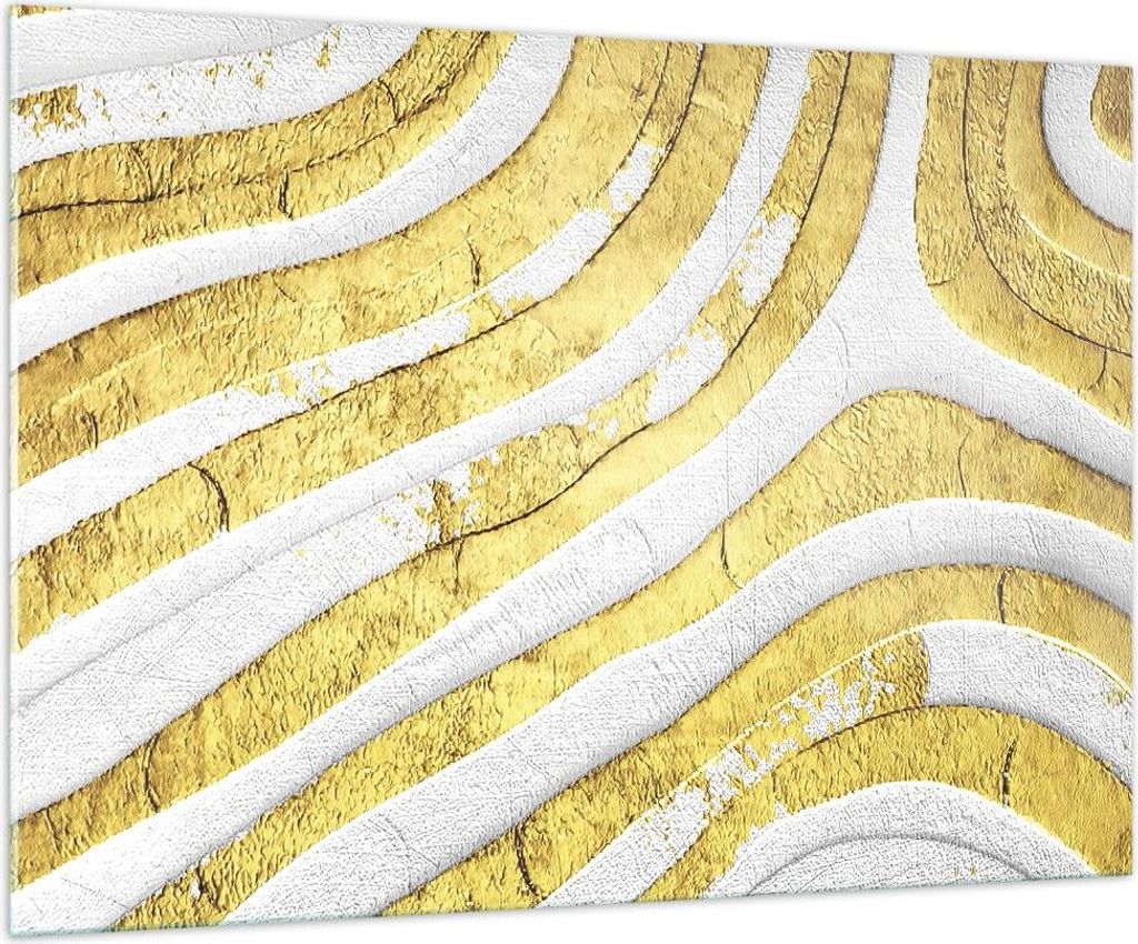 Bilder auf glas - Einteilig - Abstraktion Gold Weiß - 100x70cm - Glasbilder - Wandbilder - Bilder - zum Aufhängen bereit - Wanddekoration aus Gla...