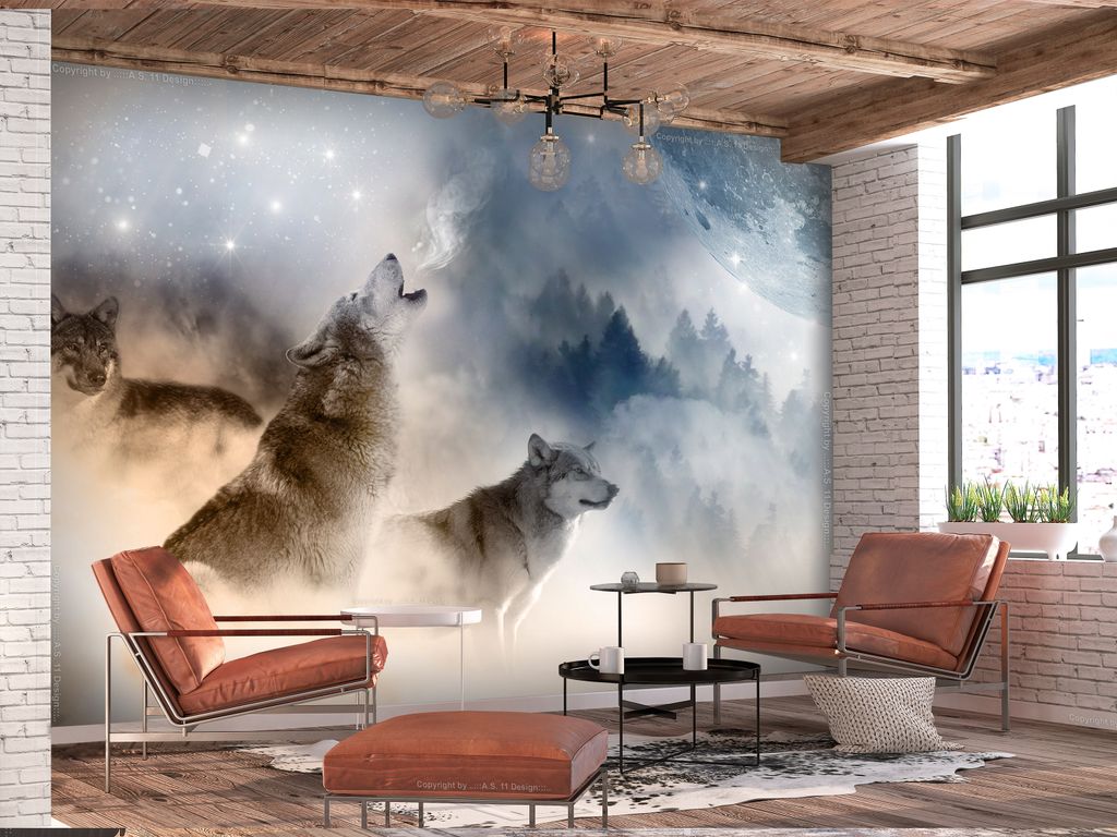 Vlies Fototapete Tier Tiermotiven 400x280 cm Tapeten Wandtapete XXL Wolf Wald Rudel g-A-0237-a-a