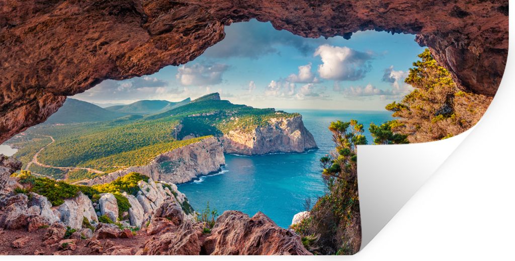 MuchoWow Wandtattoo Wandsticker Wandaufkleber Höhle - Natur - Meer - Landschaft 40x20 cm Selbstklebend und Repositionierbar - Aufkleber