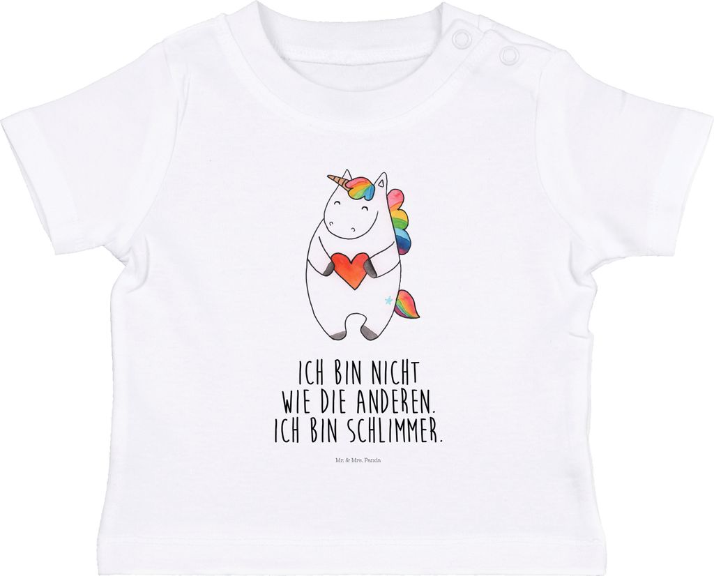Mr. & Mrs. Panda Babyshirt Einhorn Herz 0. - 6. Monat - Weiß - Geschenk, Anders, Kinder Top, Kleinkind Shirt, Unicorn, Öko Baby T-Shirt, Einhörn...