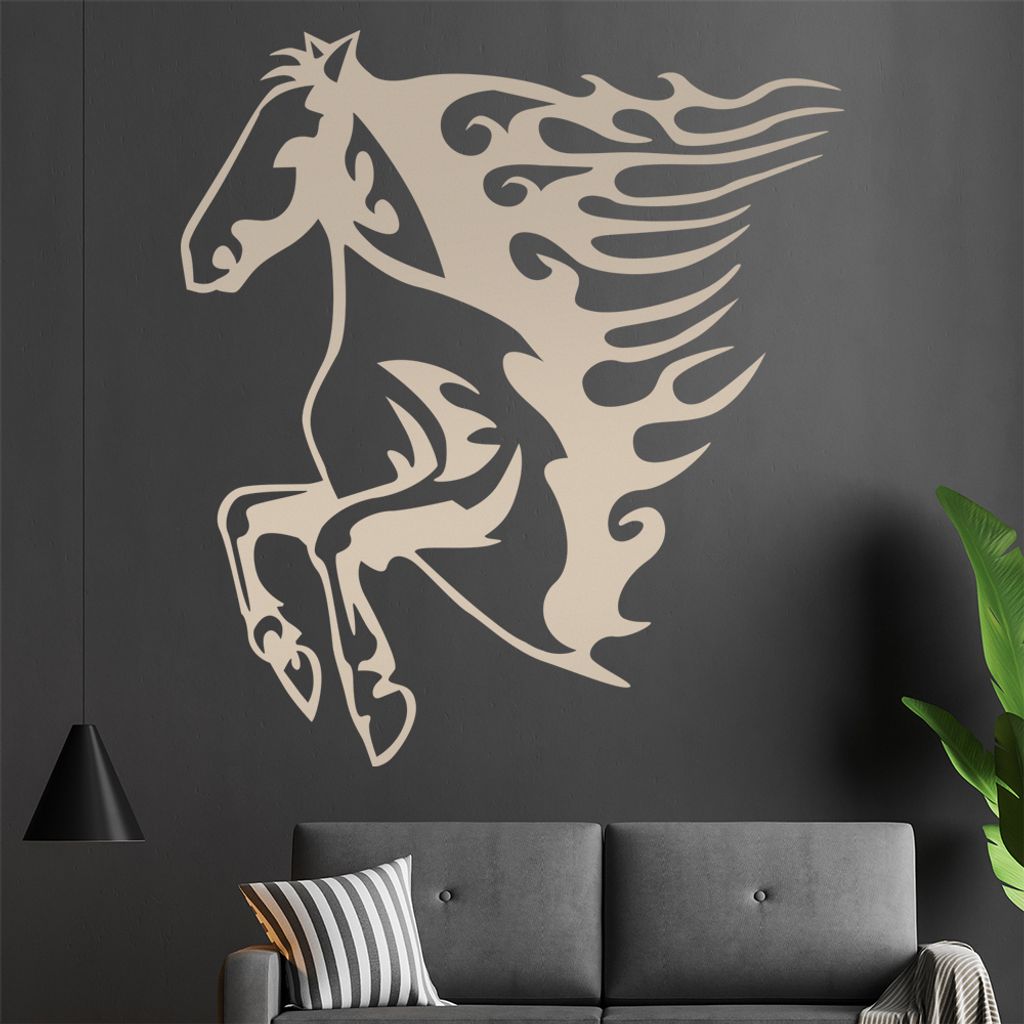 Flammen Pferd Wandtattoo in 6 Größen - Wandaufkleber Wall Sticker - Dekoration, Küche, Wohnzimmer, Schlafzimmer, Badezimmer