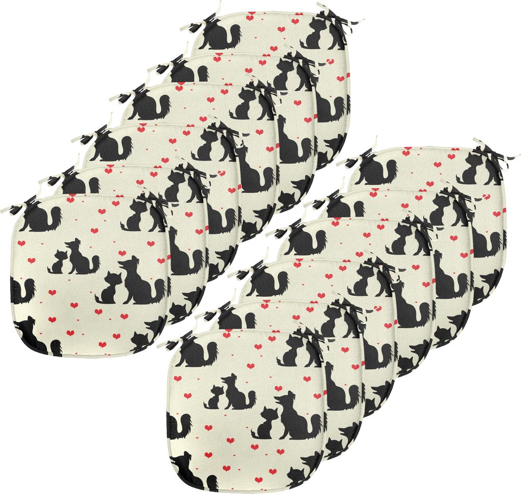 ABAKUHAUS Rot und Schwarz Polster für Esszimmerstühle, Hund Katze Haustier Liebe, Dekoratives wasserfestes Kissen mit Riemen für Küchensitze, 4...