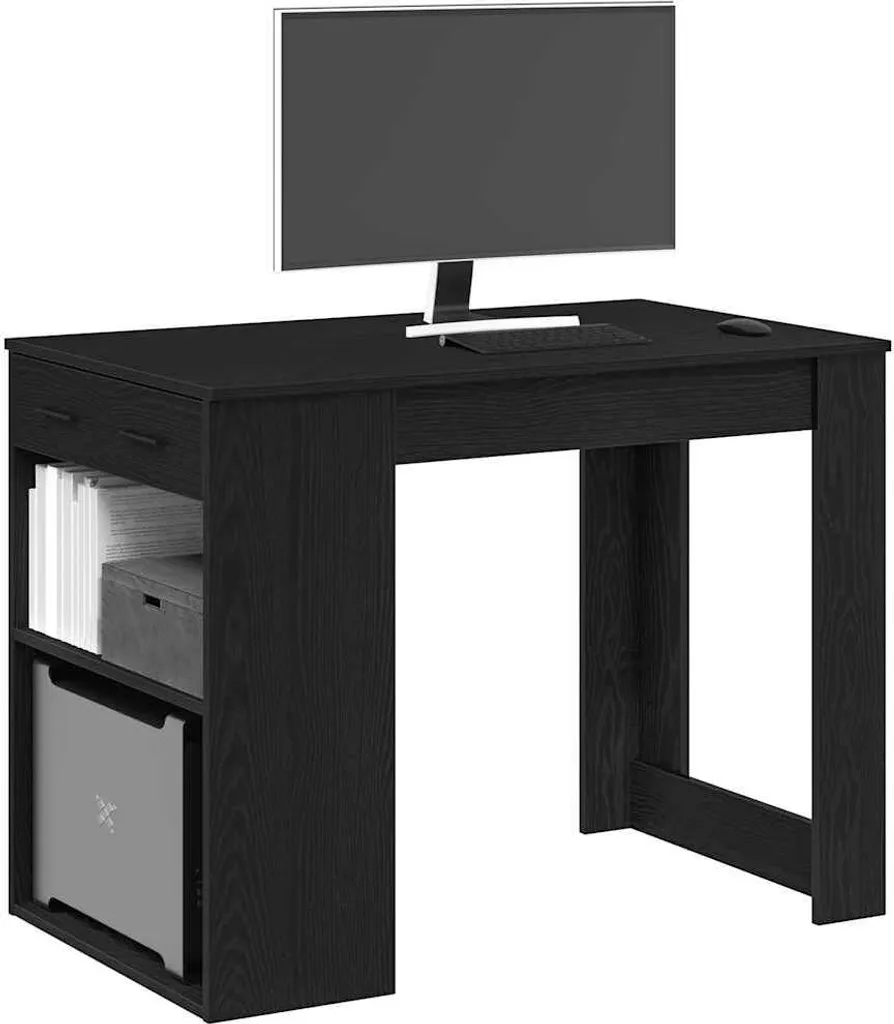 SYFAX™ Scrivania con Cassetto e Ripiano Rovere nero Legno Multistrato - 2