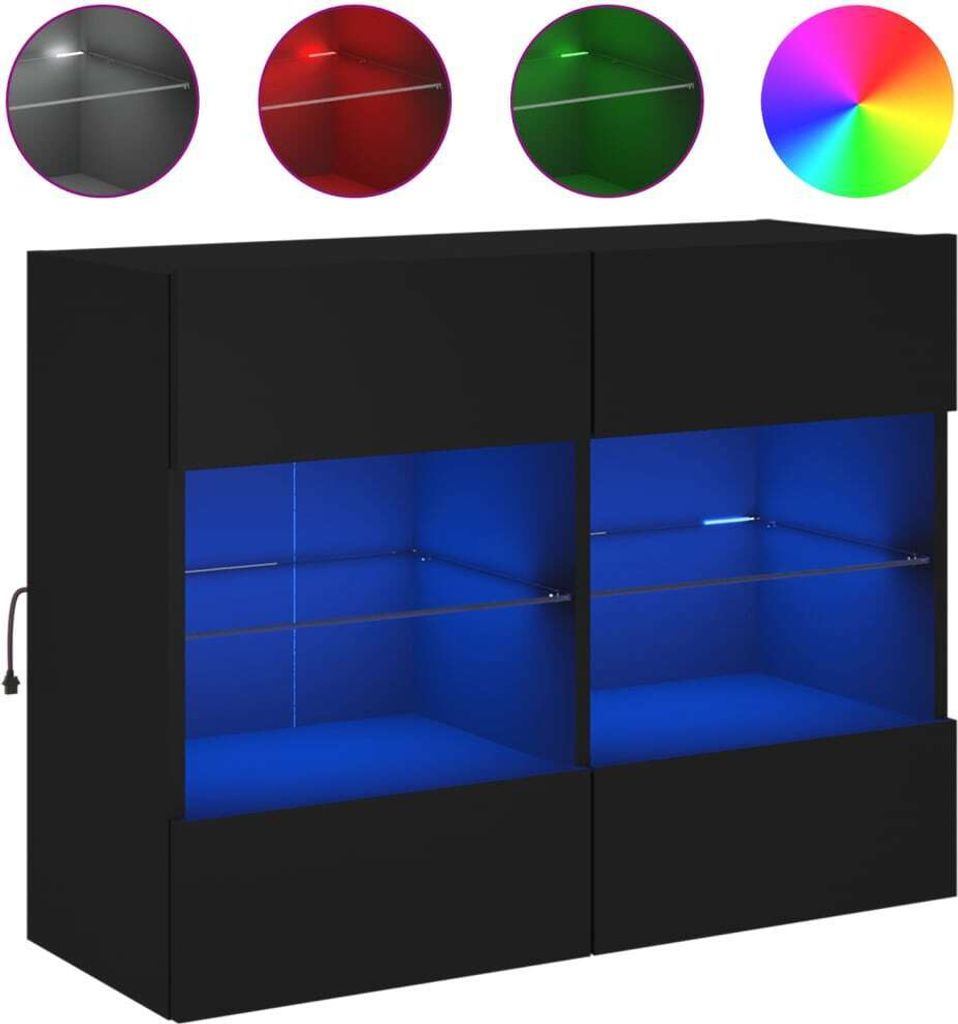 vidaXL TV-Wandschrank mit LED-Leuchten Schwarz 78,5x30x60,5 Produktbild 