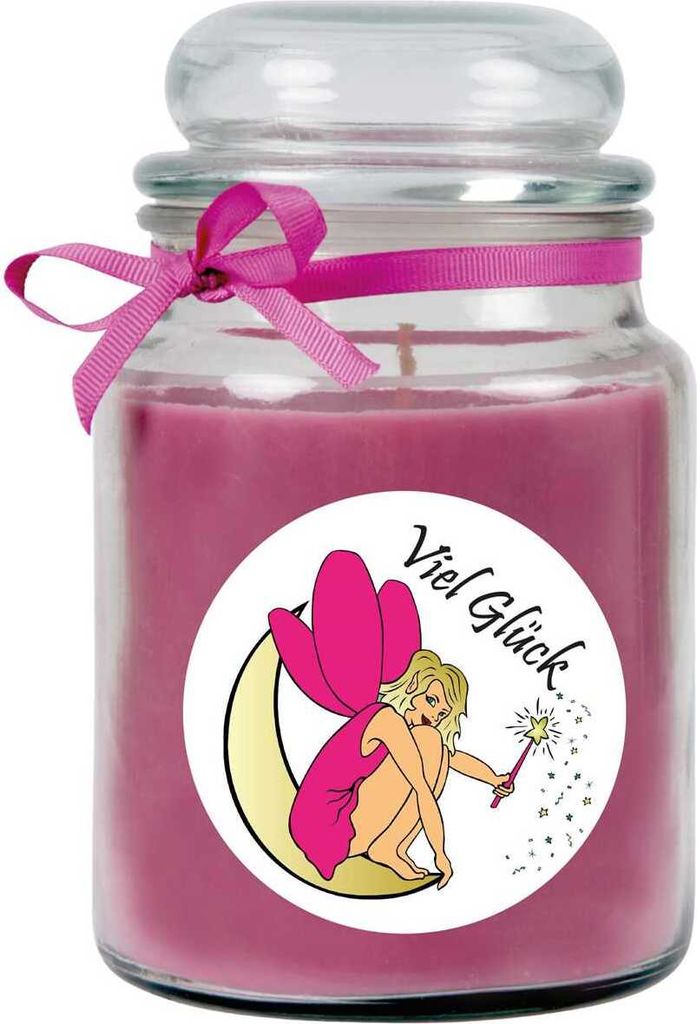 Duftkerze im Bonbonglas "Viel Glück", Duft: Lavendel ( Lila ), 500g - Brenndauer bis zu 110 Stunden