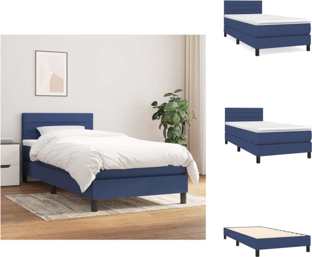 vidaXL Boxspringbett mit Matratze Blau 100x200 cm Stoff - Betten & Bettgestelle
