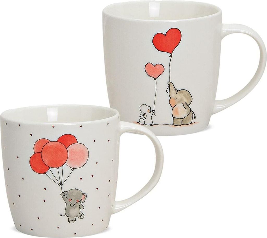Süsse Kaffeetassen 2er Set Tiere Liebe Elefant Hase Herzen