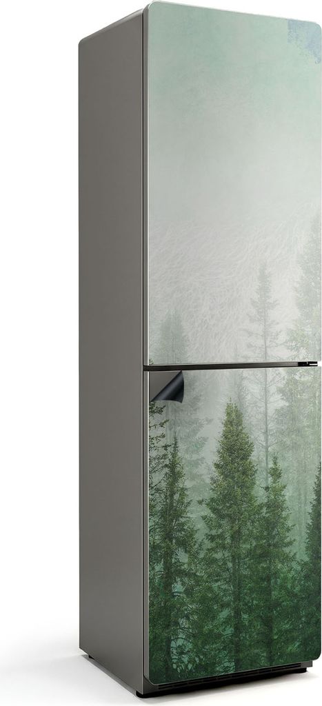Nebliger Nadelwald – Magnetische Kühlschrank Abdeckung – Dekorfolie magnetisch Küche – Kühlschrank Magnet Deko – selbstklebende Magnetta...