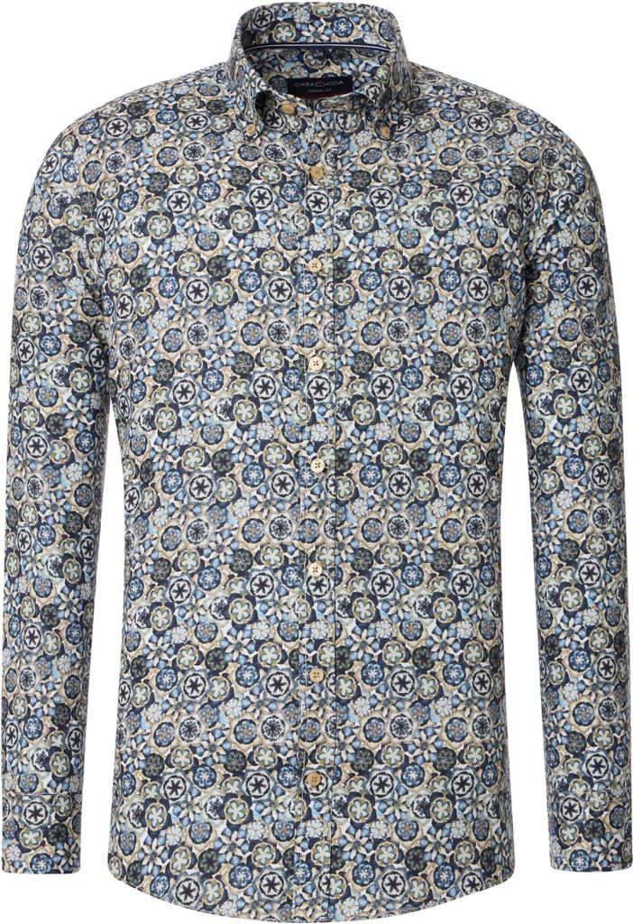 CASAMODA Herren Freizeithemd Langarm Button-Down Blau gemustert L