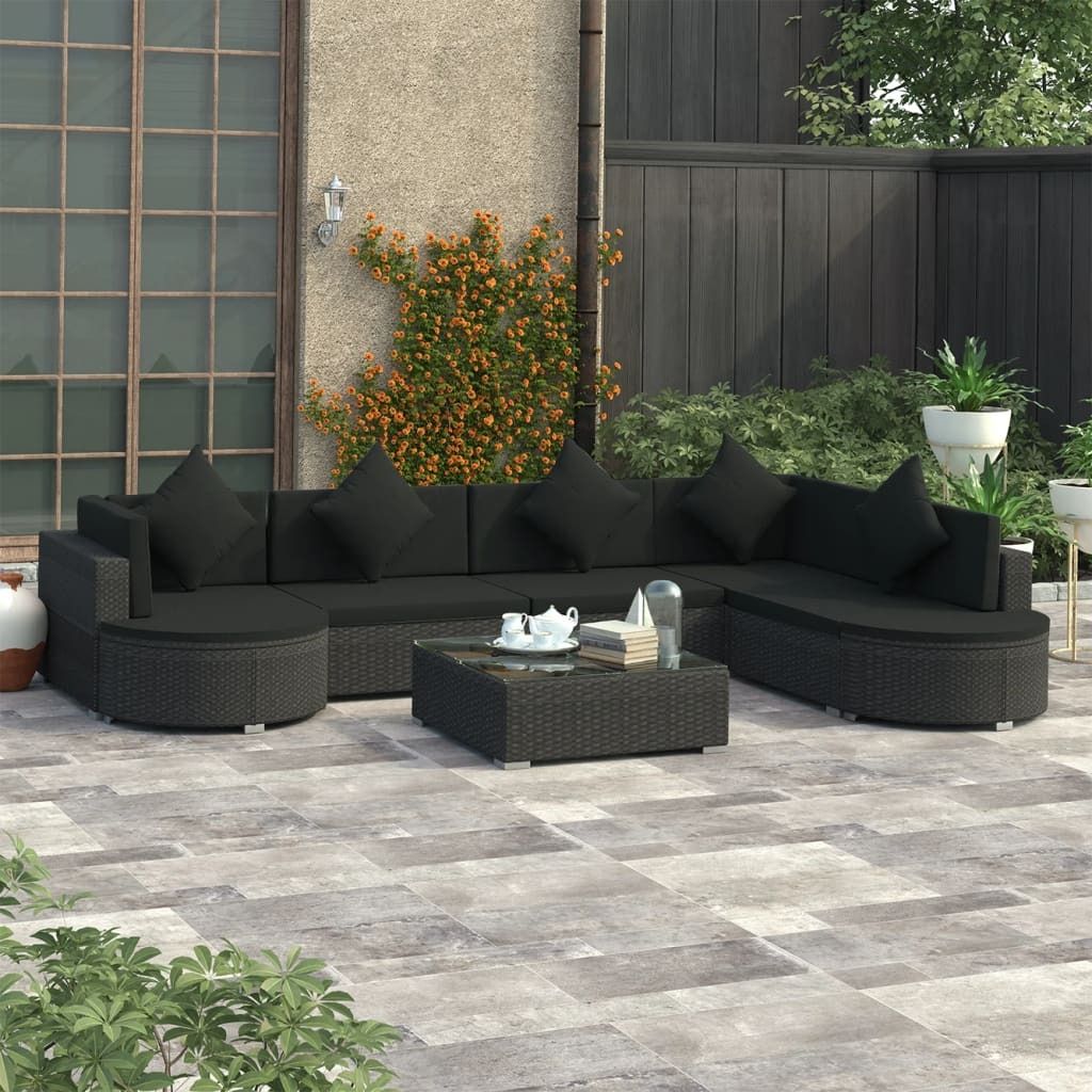 The Living Store 8-tlg. Garten-Lounge-Set mit Auflagen Poly Rattan Schwarz