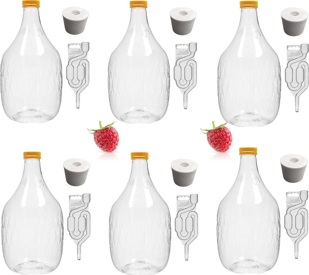 6X 5L Weinflasche Weinballon aus Kunstoff + Gummistopfen Produktbild 