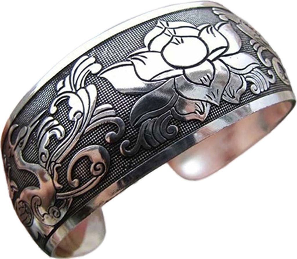 Frauen Vintage ethnischen Stil offenen Schmuck tibetischen Silber Armreif breite Manschette Armband