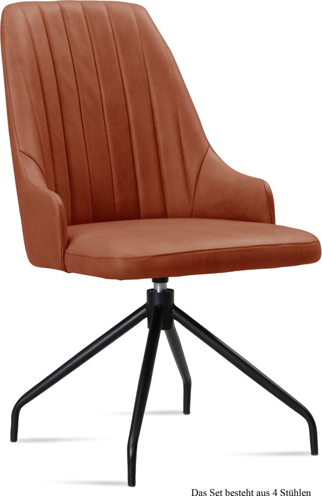 Esszimmerstuhl drehbar (4er-Set) Doreen 52x91x60 Schwarz/Cognac