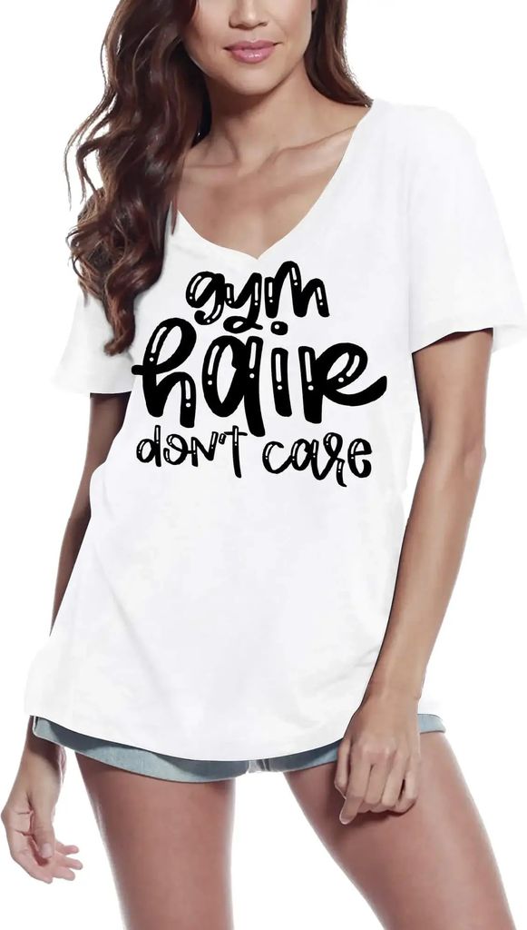 Damen Grafik T-Shirt V-Ausschnitt Turnhallenhaare sind egal – Gym Hair Don't Care – Öko-Verantwortlich Vintage Jahrgang Kurzarm Lustige Druck