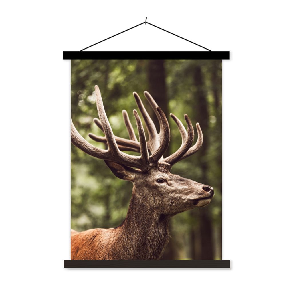 MuchoWow Textilposter Hirsch - Natur - Geweih - Wald - Tiere 90x120 cm mit schwarzem Rahmen - Dekoration