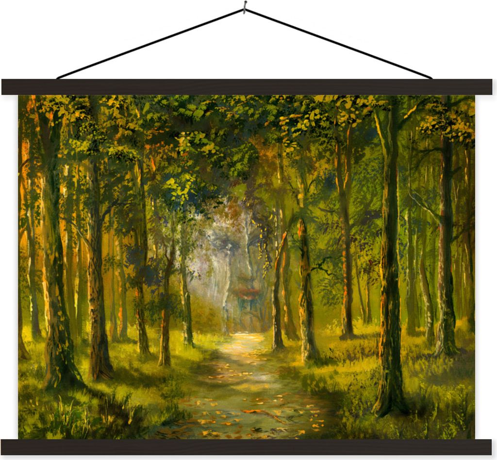 MuchoWow Textilposter Eine Illustration eines Weges durch den Wald 40x30 cm mit schwarzem Rahmen - Dekorationen