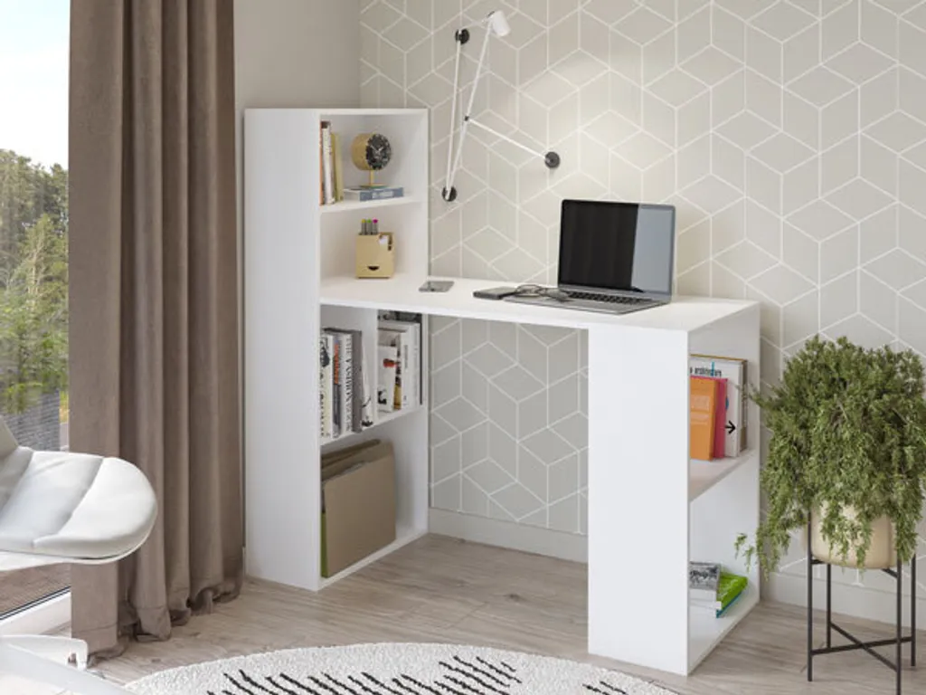 Scrivania Wels 120cm Bianco con Libreria: Prezzo Imbattibile Online