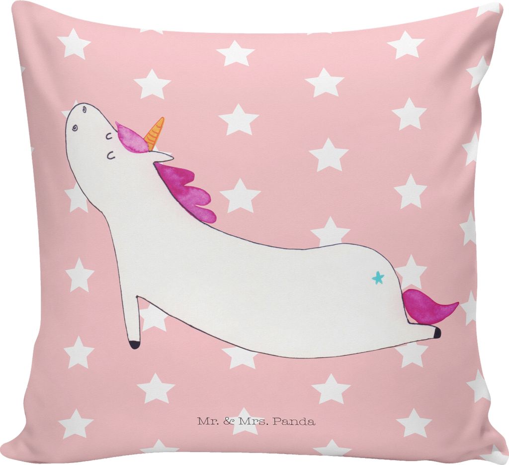 Mr. & Mrs. Panda Sofa Kissen Einhorn Yoga - Rot Pastell - Geschenk, Namaste, Unicorn, Sport, kuschelkissen 40x40, Einhörner, Dekokissen, Achtsamke...