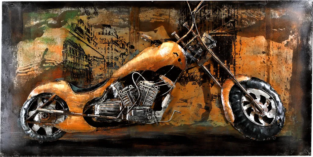 Objet déco murale métal Moto pour salon industriel et loft - Chopper 80cm