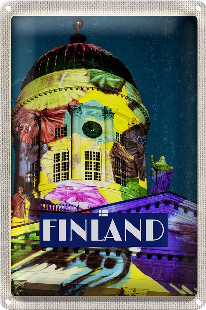 Blechschild Reise 18x12cm Finnland Kirche Skulptur Mittelalter