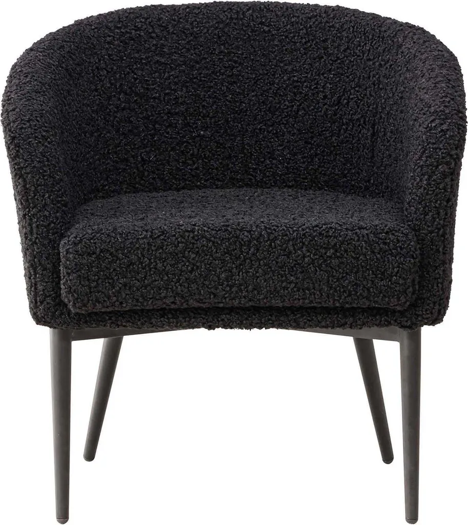 Fauteuil Cocktail Fluffy Noir en Tissu Bouclé - Texture Douce et Design