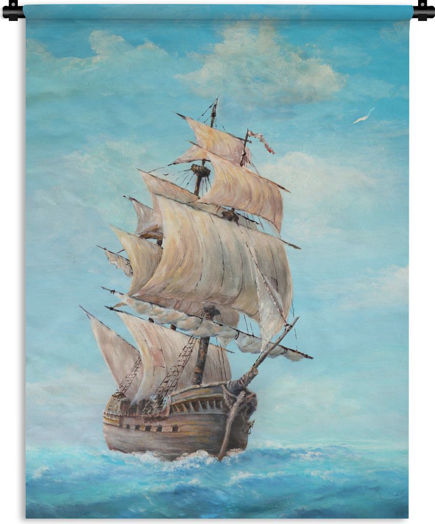 MuchoWow Wandteppich Wandbehang Illustration eines Segelschiffs an einem klaren Tag 60x80 cm Tapisserie Dekoration Wandtuch - Decke - Wandtücher...