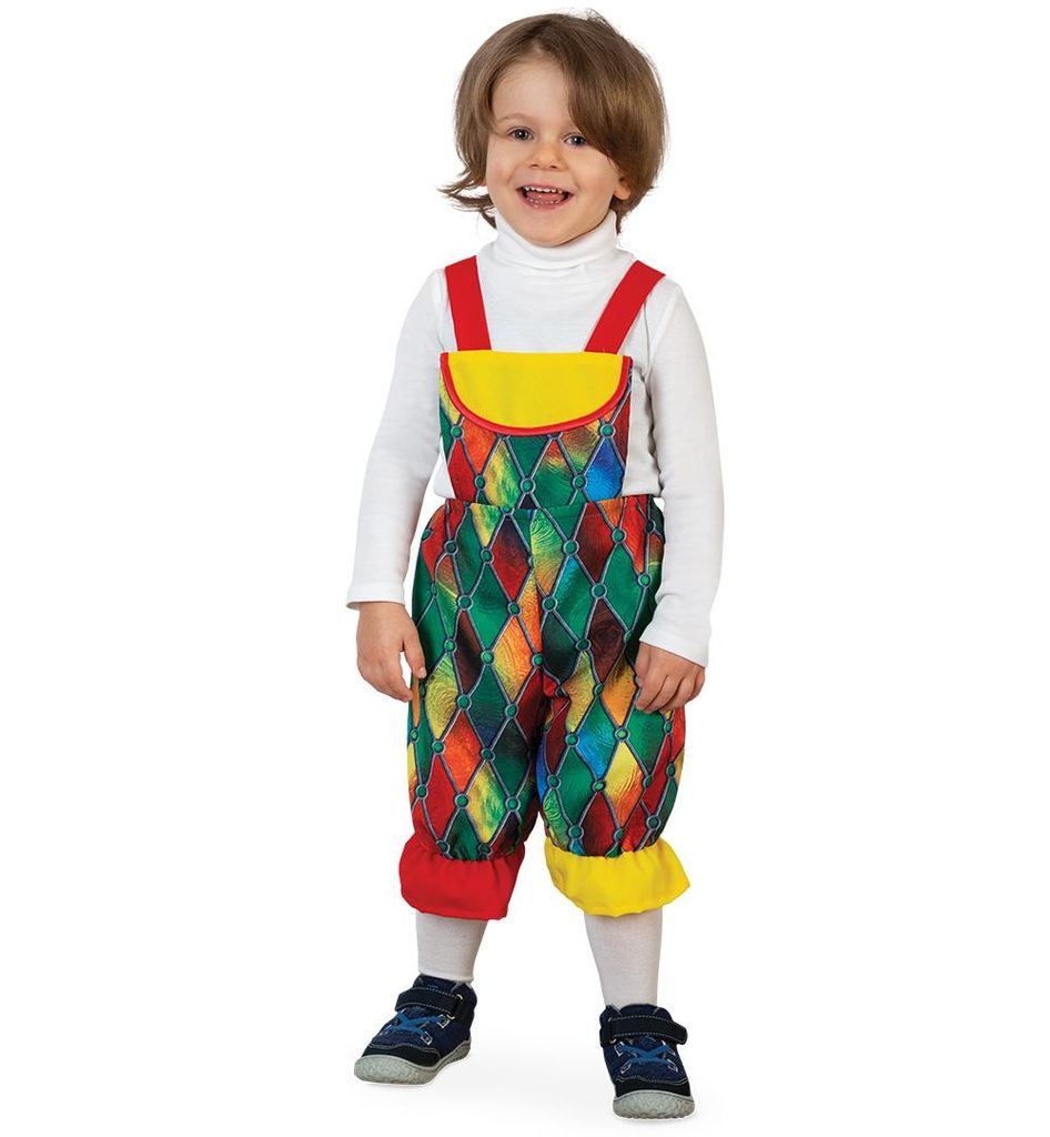 Buntes Clown Kinderkostüm, Latzhose, knielang, verschiedene Größen (98)