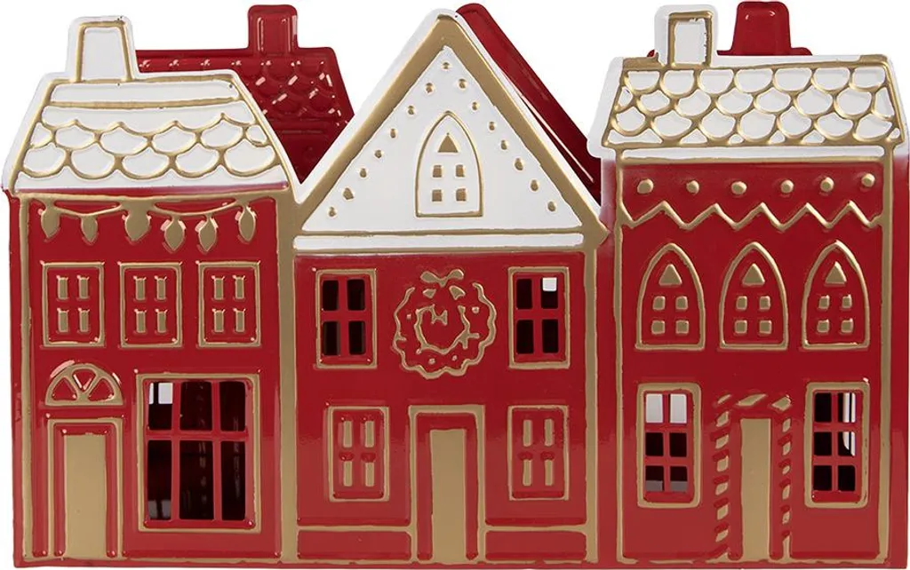 Grand porte-bougie maison métal rouge 38cm design vintage et robuste