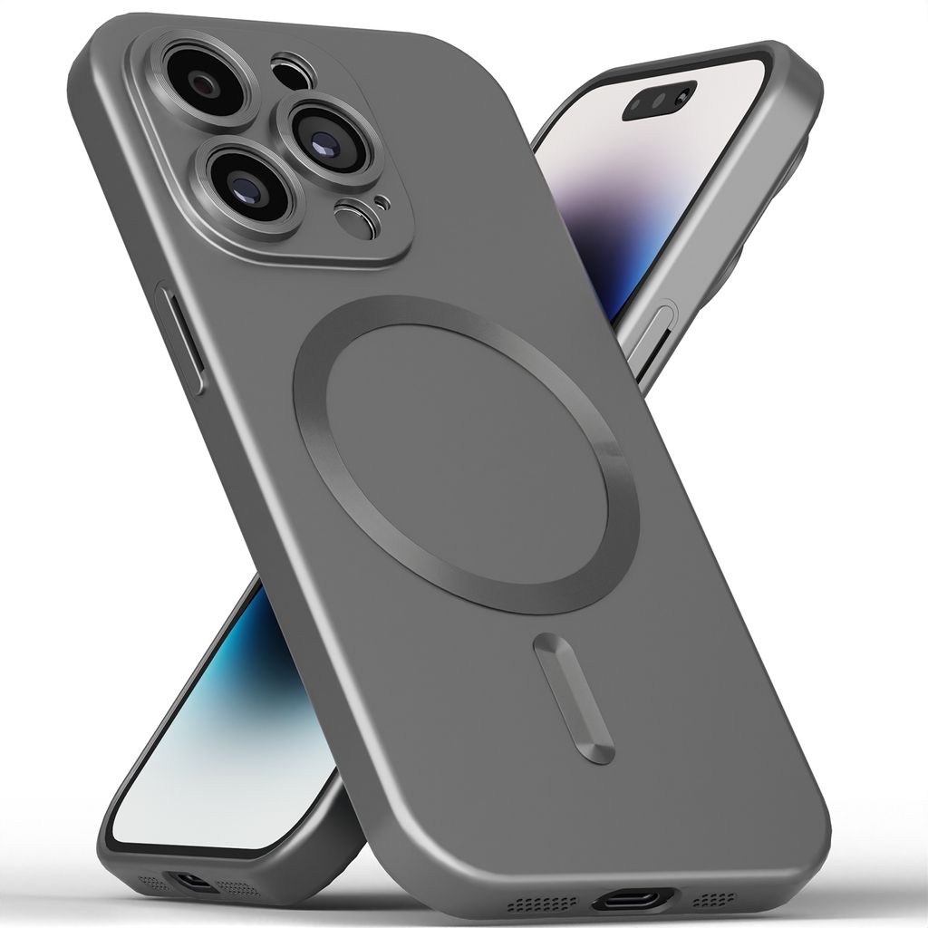 Hülle iPhone 16 15 14 13 Pro Max Plus mini MagSafe Case Dünn Metallic Kameraschutz Cover Handy Schutz Slim - Space Grey - iPhone 14