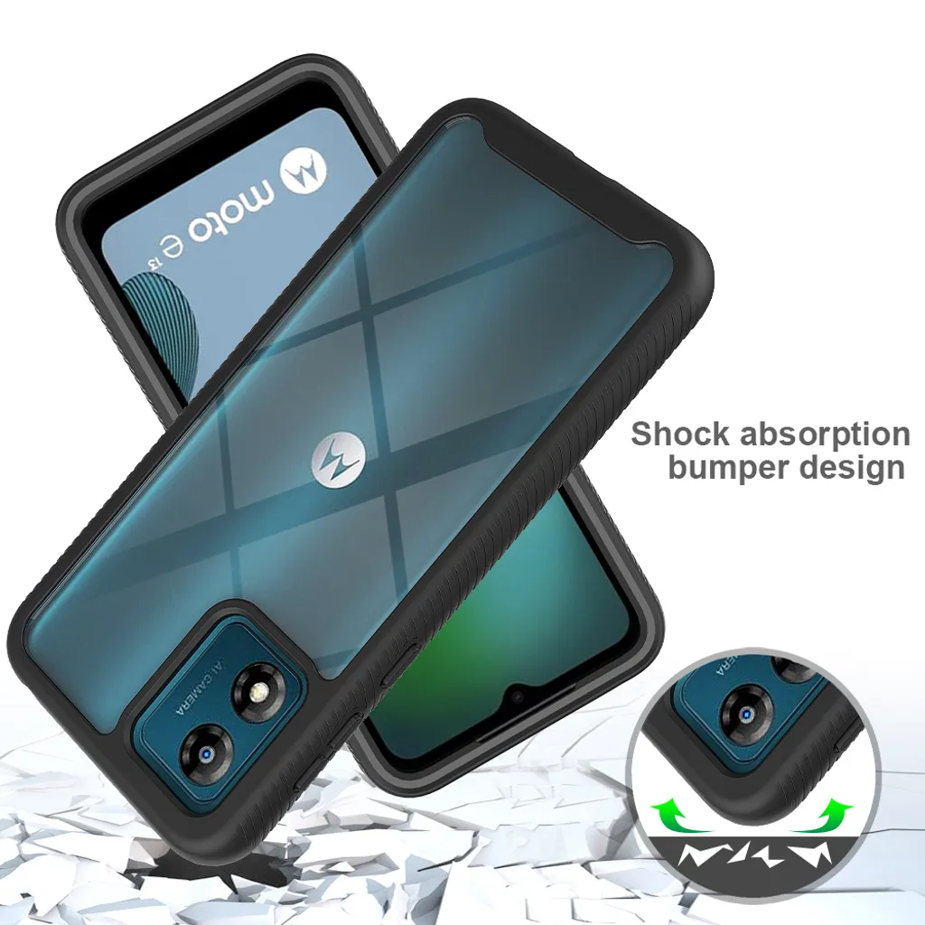 Offerta Cover Moto E13 - Custodia Ibrida Trasparente e Bumper Nero - 5