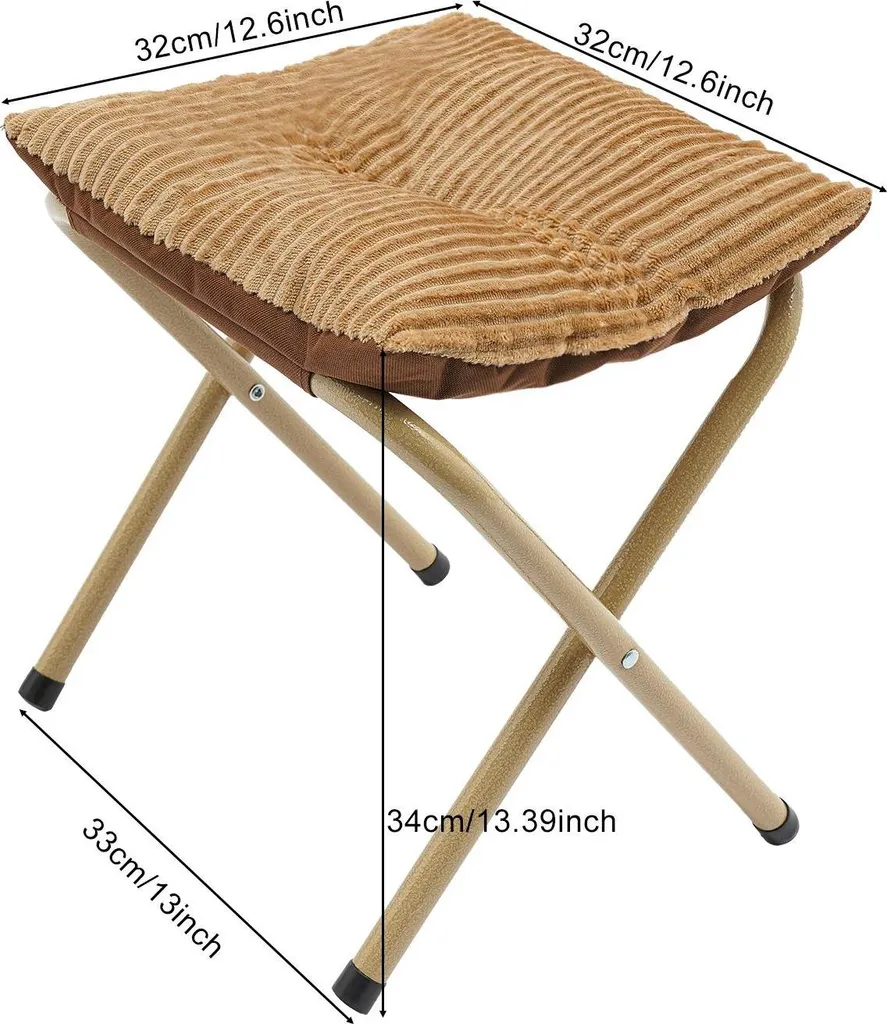 Tabouret pliant et repose-pieds rembourré velours côtelé kaki chic