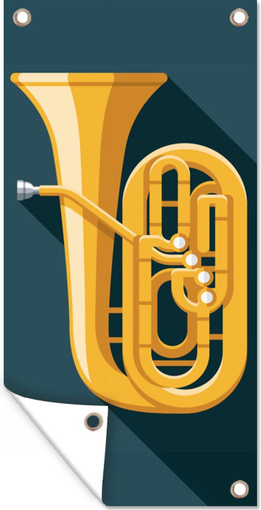 MuchoWow 30x60 cm Outdoor-Poster Gartendeko Sichtschutz Garten Poster für den Garten Ein Piktogramm, das eine goldene Tuba darstellt