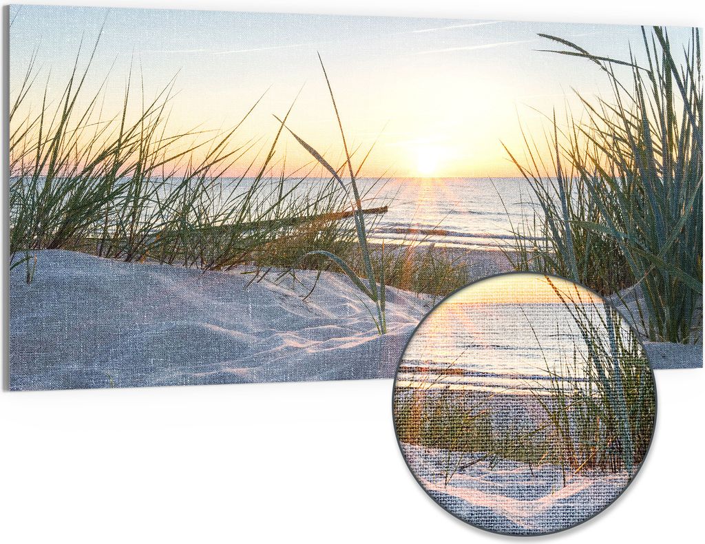 DEQORI Hybrid Leinwand Bild 100x50 cm 'Ostsee Sonnenuntergang' Wandbild Glas flach modern