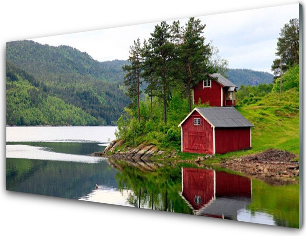 Küchenrückwand aus Glas 100x50cm Spritzschutz Gebirge Haus See Landschaft