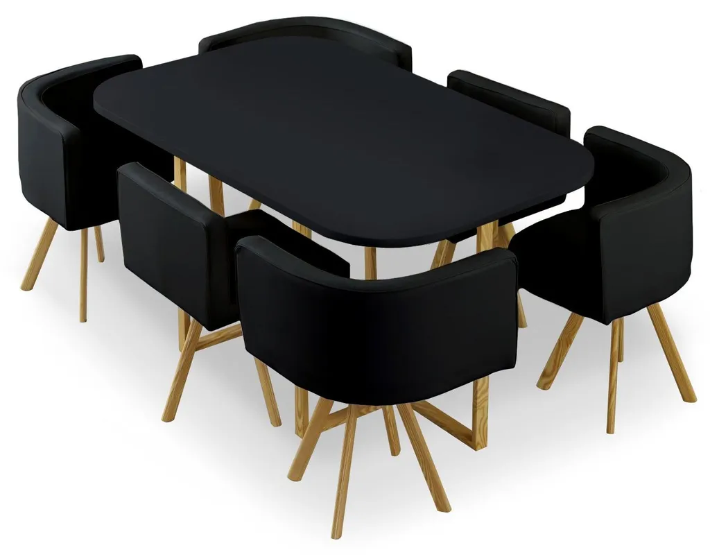 Table à Manger pour Petit Espace Oslo XL Noire avec Chaises Incluses