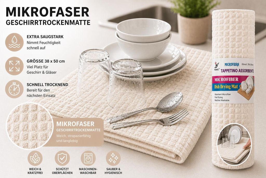 Abtropfmatte Mikrofaser Abtropftablett Spülunterlage Produktbild 