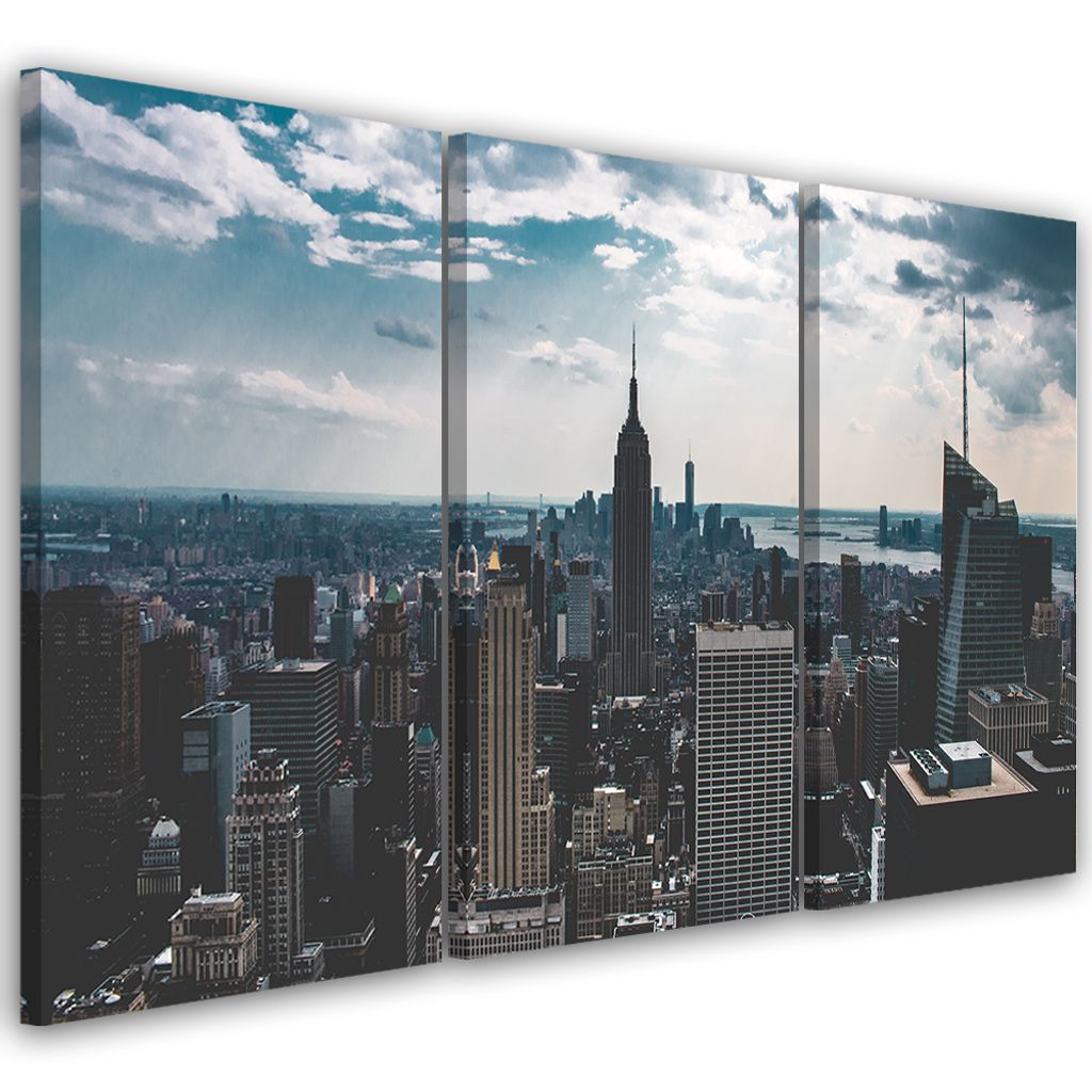 Triptychon auf leinwand städte & architektur - grau 150x100 cm Feeby grau wandbild bereit zum aufhängen