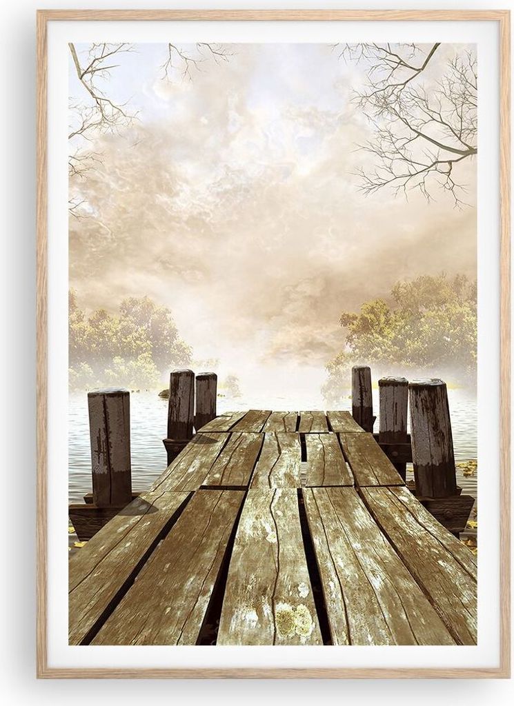 Gerahmtes Poster - Rahmen in heller Eiche - Illustration herbst landschaft bäume - 70x100 cm - Wand Bild - Wanddeko - Wandbilder - Wandposter - Bi...