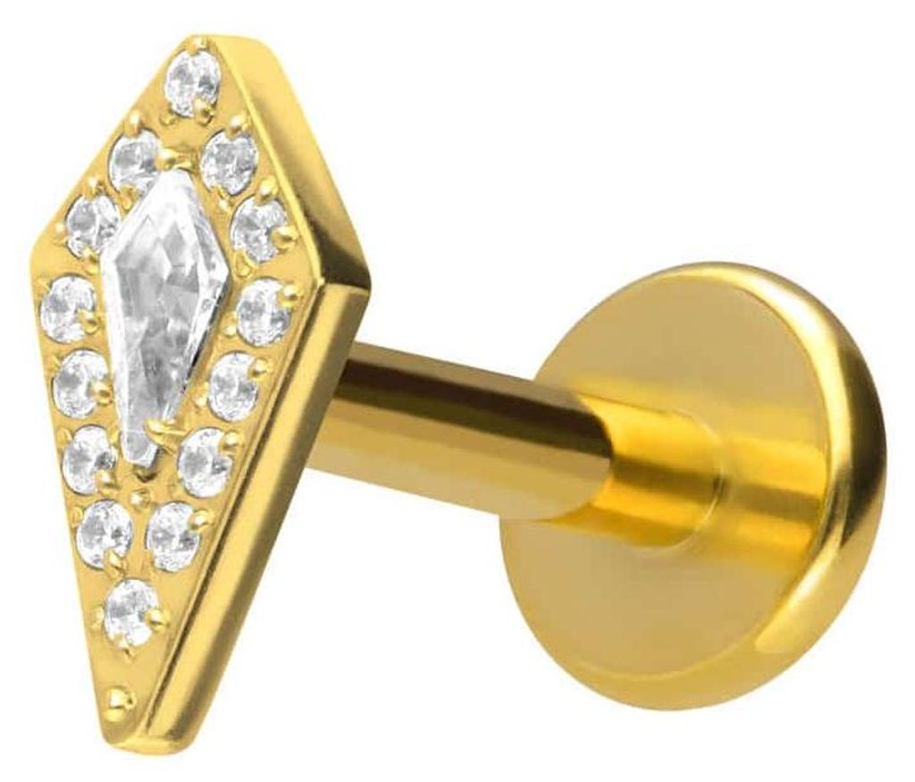 Ohrpiercing, Nasenpiercing Titan Labret mit Push Fit KRISTALLSCHILD Gold Stablänge: 10mm | Stabstärke: 1,2mm