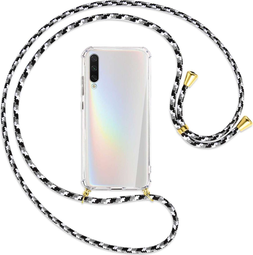 Handykette Backcover-Schutzhülle mit Band (Metall goldfarben) für Xiaomi Mi A3 / Mi CC9e - schwarz/grau/weiß