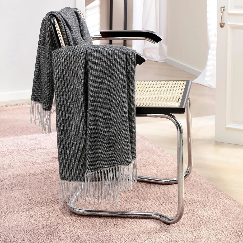 Biederlack Structures Plaid Gris Anthracite 130x170 cm de Qualité
